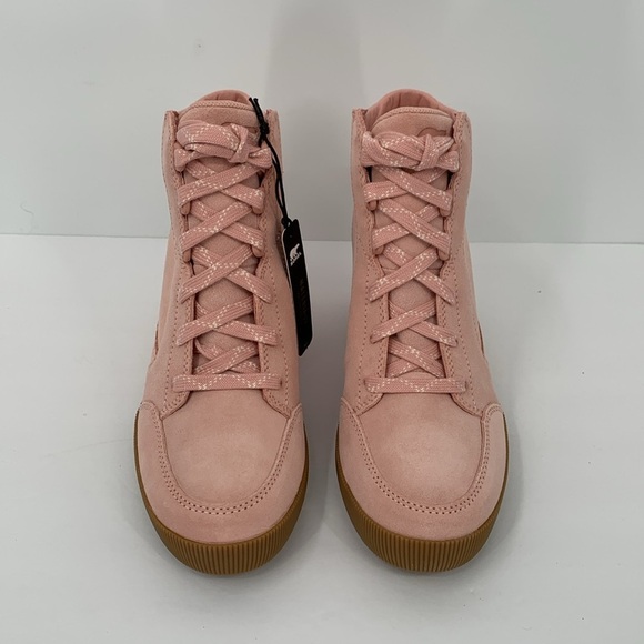Sorel Out n About hidden wedge ankle boot sneaker pink suede platform new 9 - Picture 4 of 7